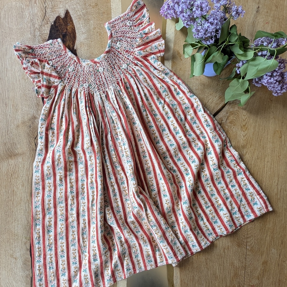Striped Floral Smocked Dress
